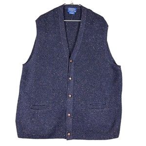 Pendleton Grandpa Style Mens Shetland Wool Sweater Vest Blue Multi XXL READ*